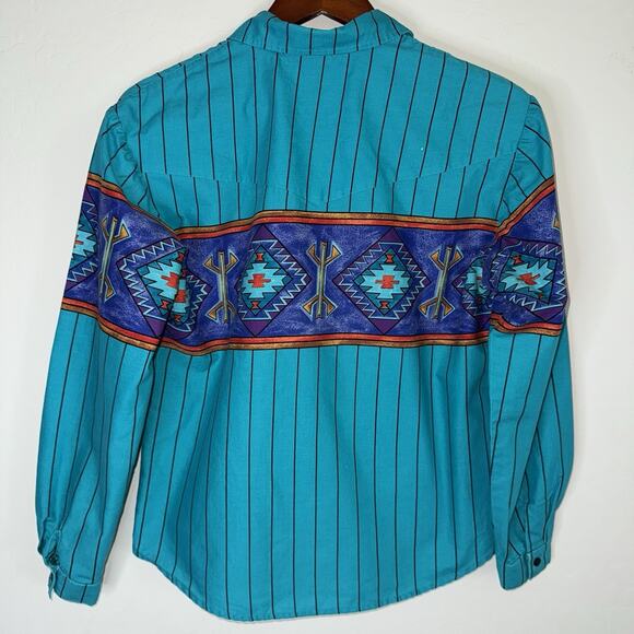 Roper Womens Turquoise Aztec Southwestern Button Up Cowgirl Western Shirt Medium - Picture 2 of 9